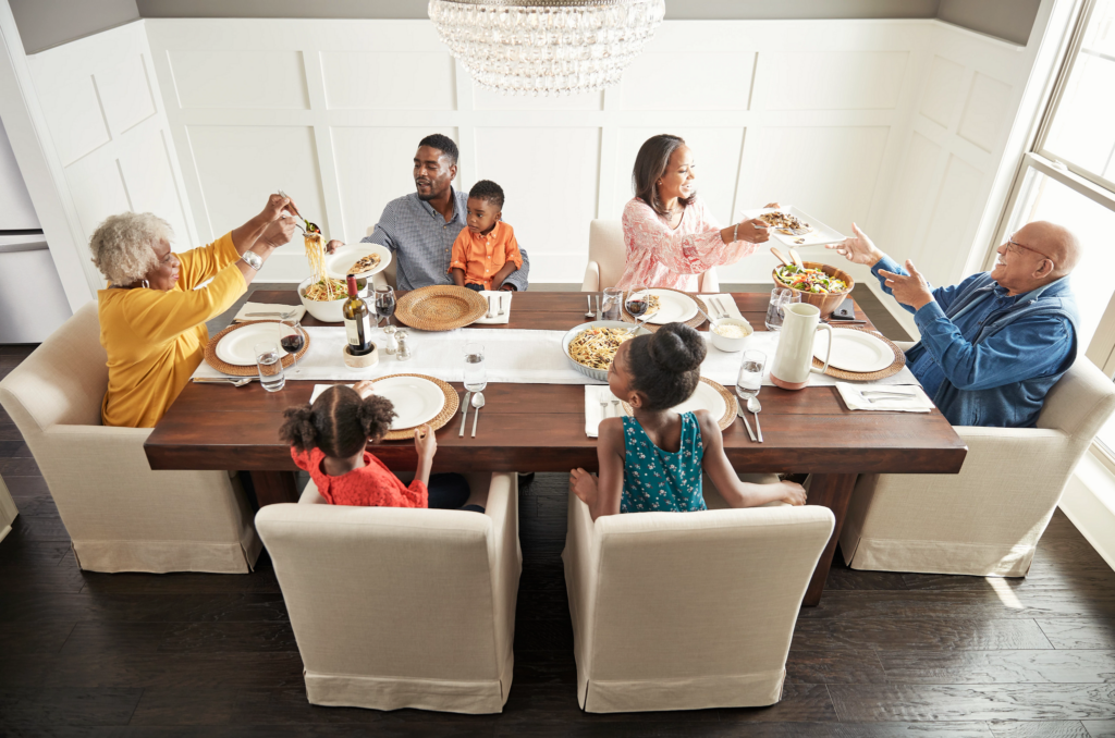 Happy family enjoying breakfast